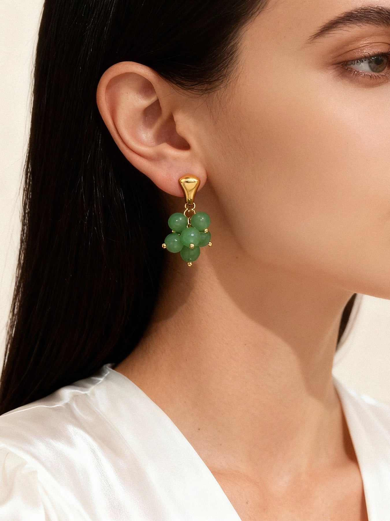 Stainless Steel Natural Stone Grape Earrings