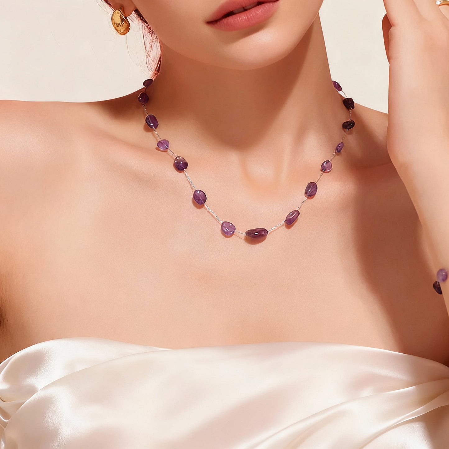 Stainless Steel Purple Natural Stone Necklace