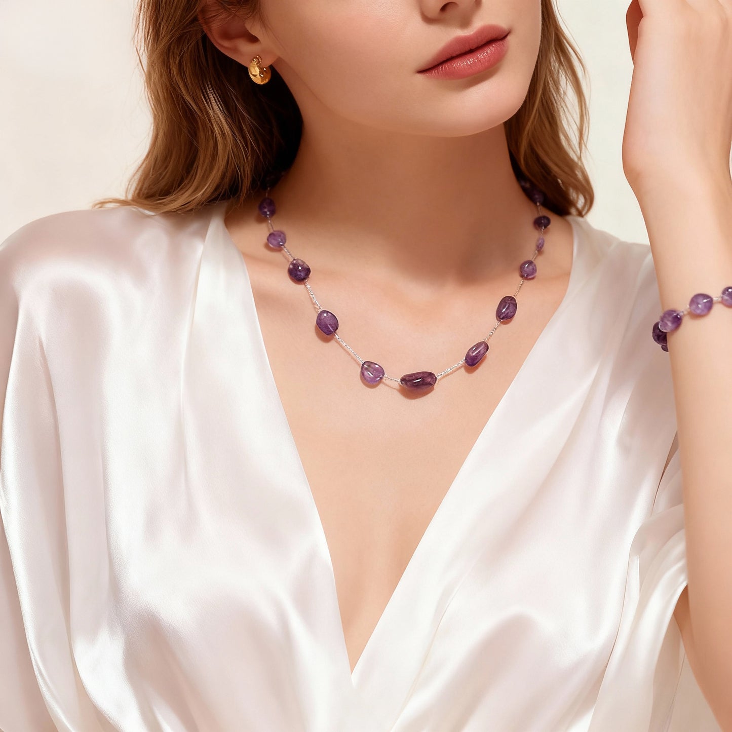 Stainless Steel Purple Natural Stone Necklace