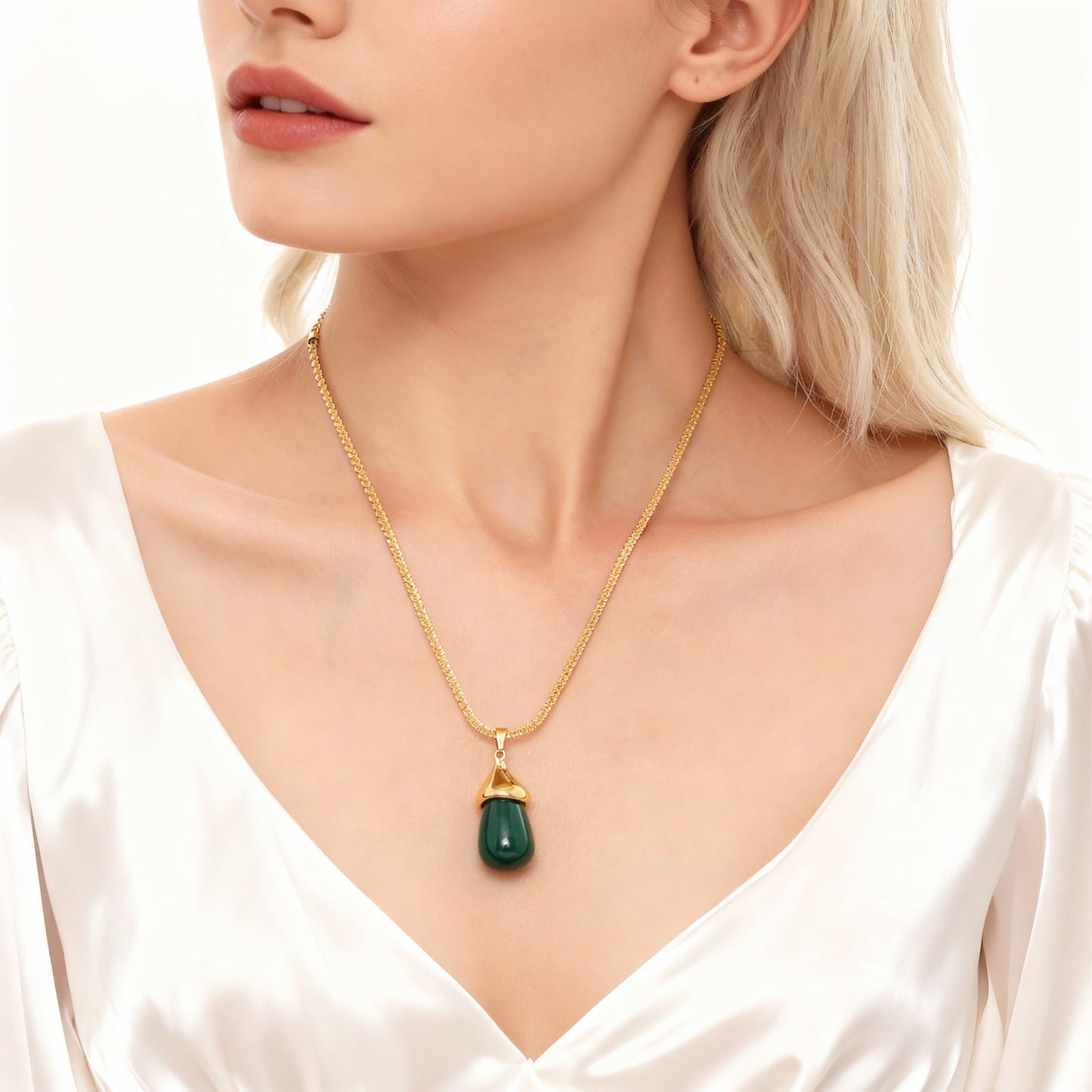 Stainless Steel Resin Water Drop Pendant Necklace