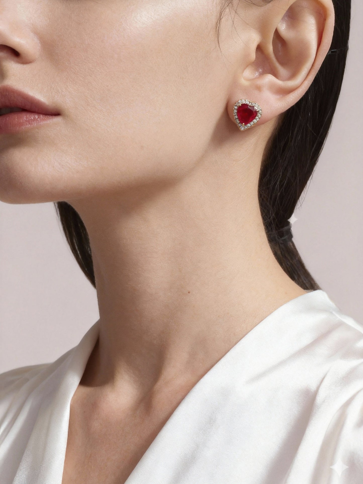 Starry Red Zircon Heart Earrings Stainless Steel