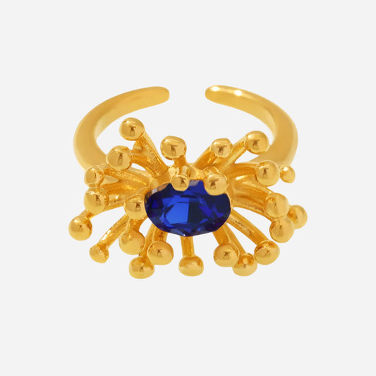 Anillo abierto de oro genuino de 18 quilates con circonita cúbica y pétalos