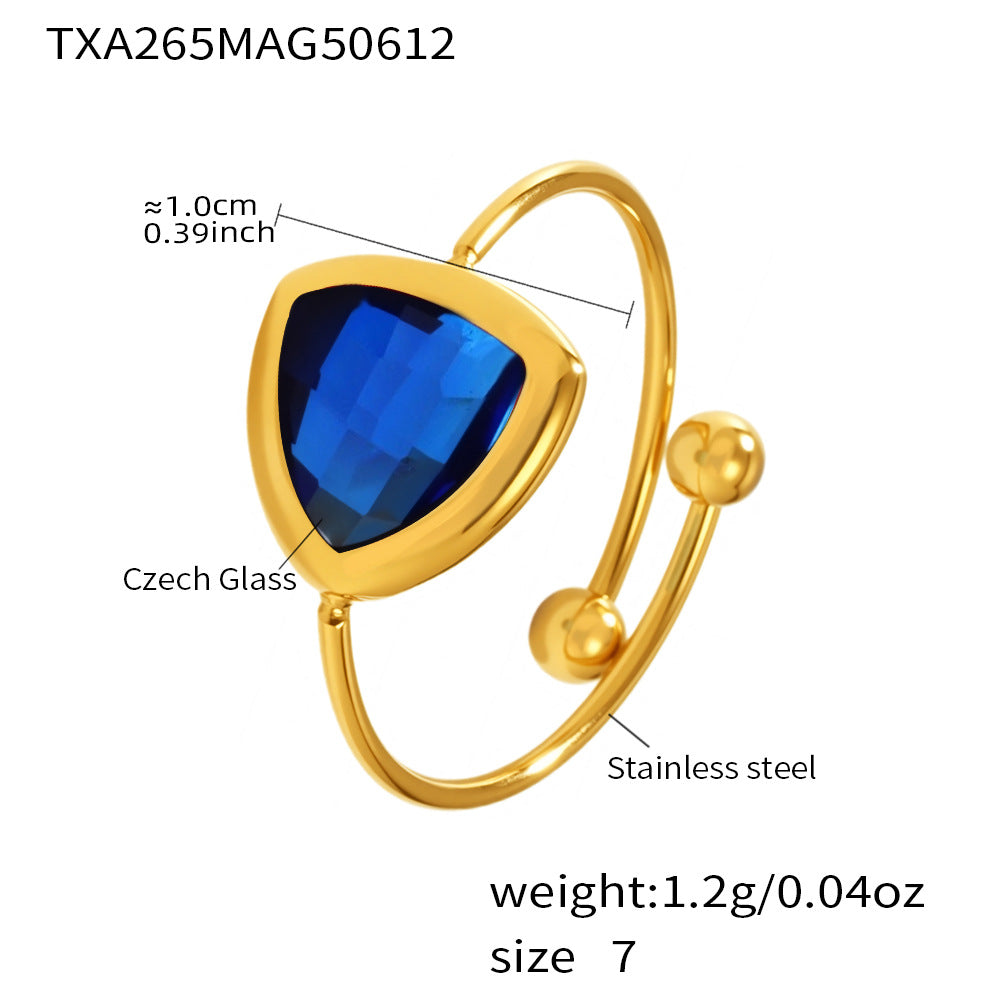 Anillo abierto de cristal checo | Anillo de cristal de acero inoxidable hecho a mano
