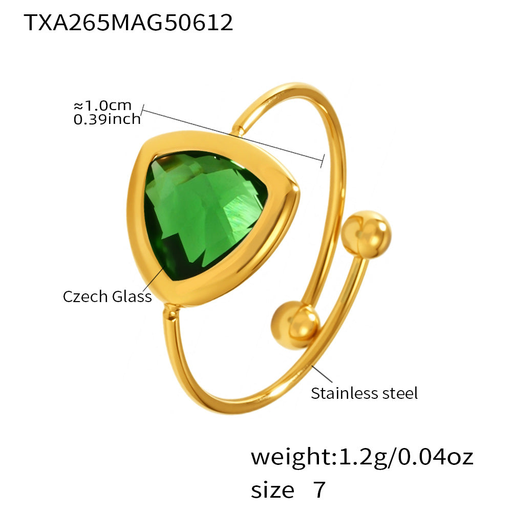 Anillo abierto de cristal checo | Anillo de cristal de acero inoxidable hecho a mano