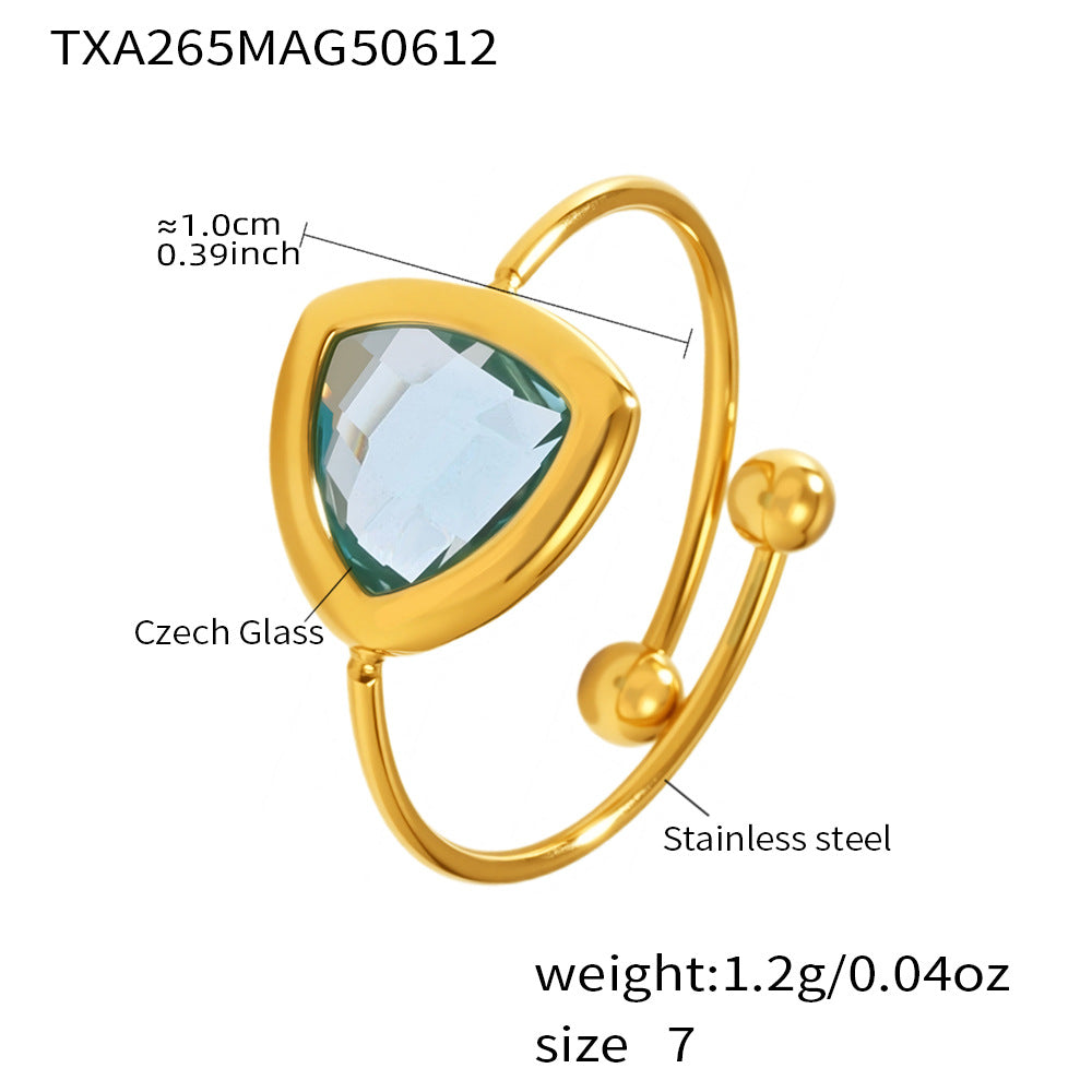 Anillo abierto de cristal checo | Anillo de cristal de acero inoxidable hecho a mano