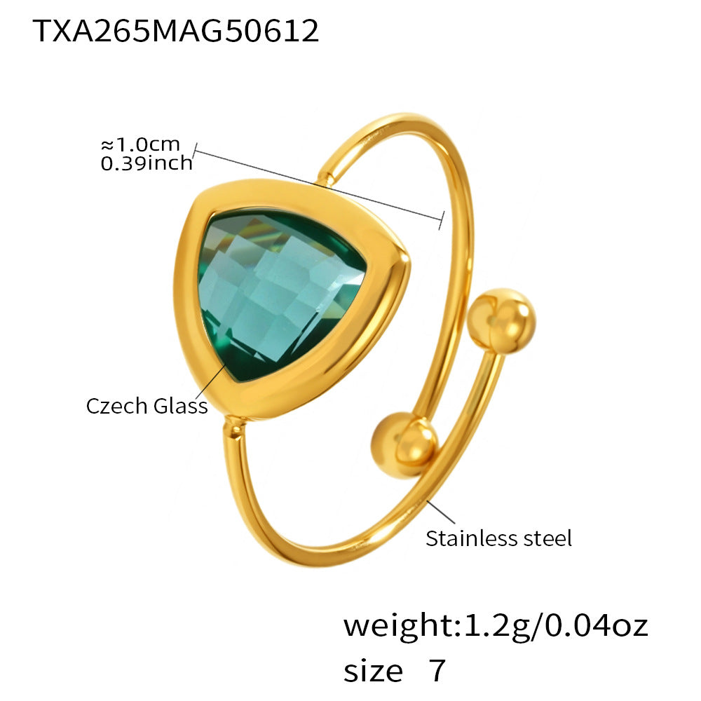 Anillo abierto de cristal checo | Anillo de cristal de acero inoxidable hecho a mano