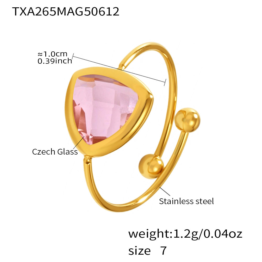 Anillo abierto de cristal checo | Anillo de cristal de acero inoxidable hecho a mano