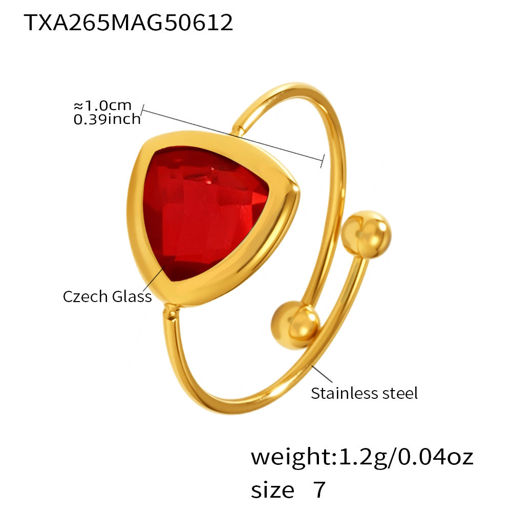 Anillo abierto de cristal checo | Anillo de cristal de acero inoxidable hecho a mano