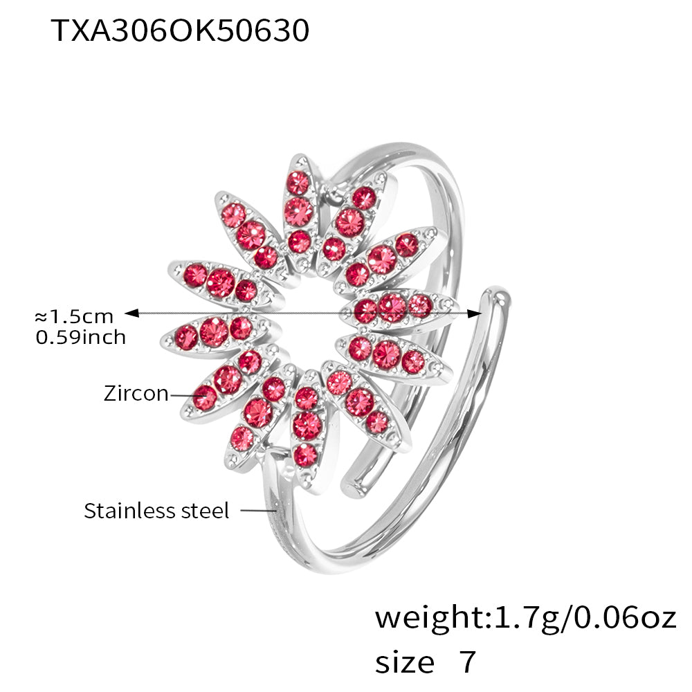 Anillos ajustables de acero inoxidable con circonita y girasol