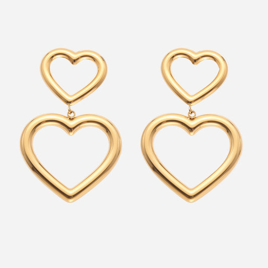 Gold heart hoop earrings in open heart design, crafted from 18K gold plated stainless steel