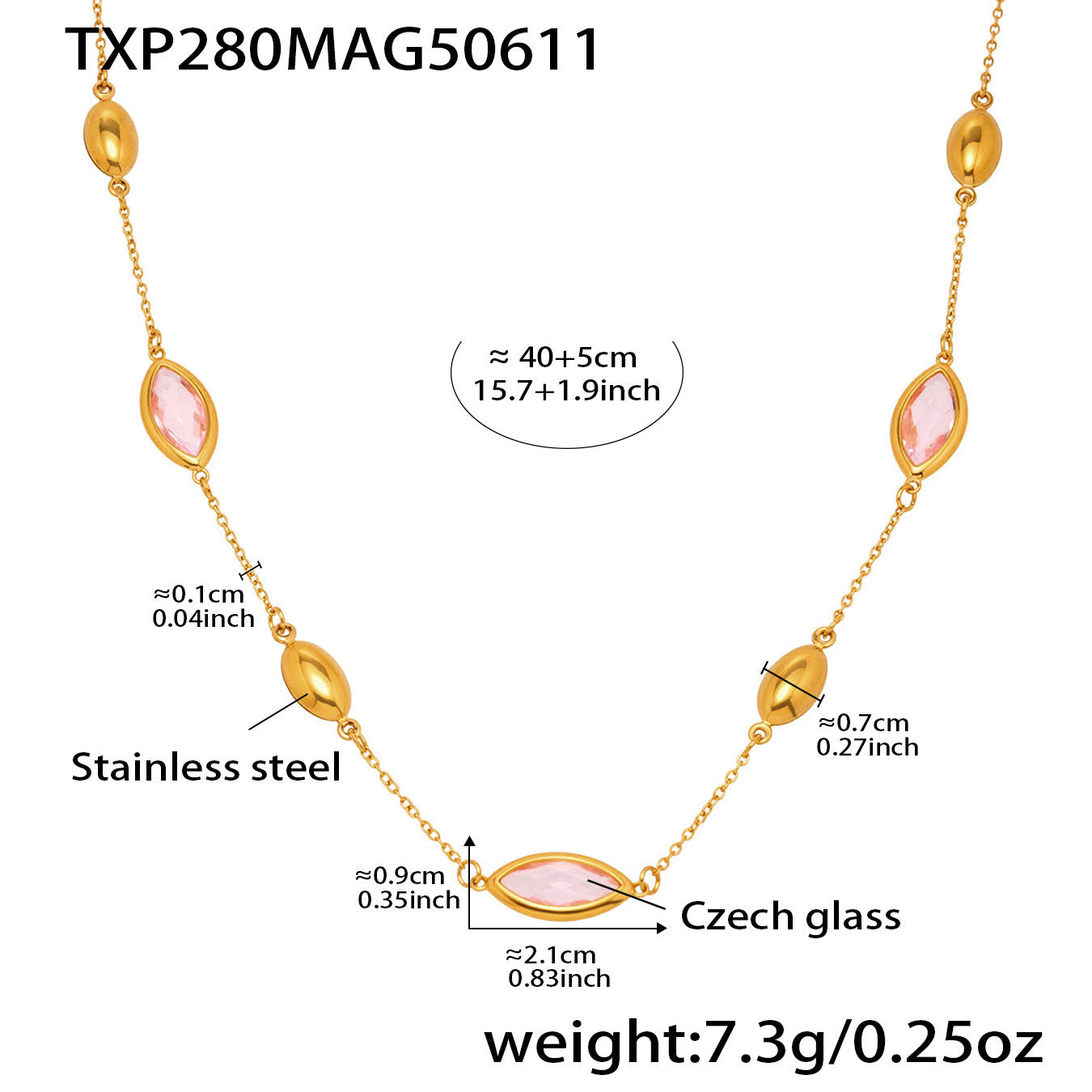 Collar con colgante de cristal dorado | Cuentas ovaladas en cadena de oro resistente al agua