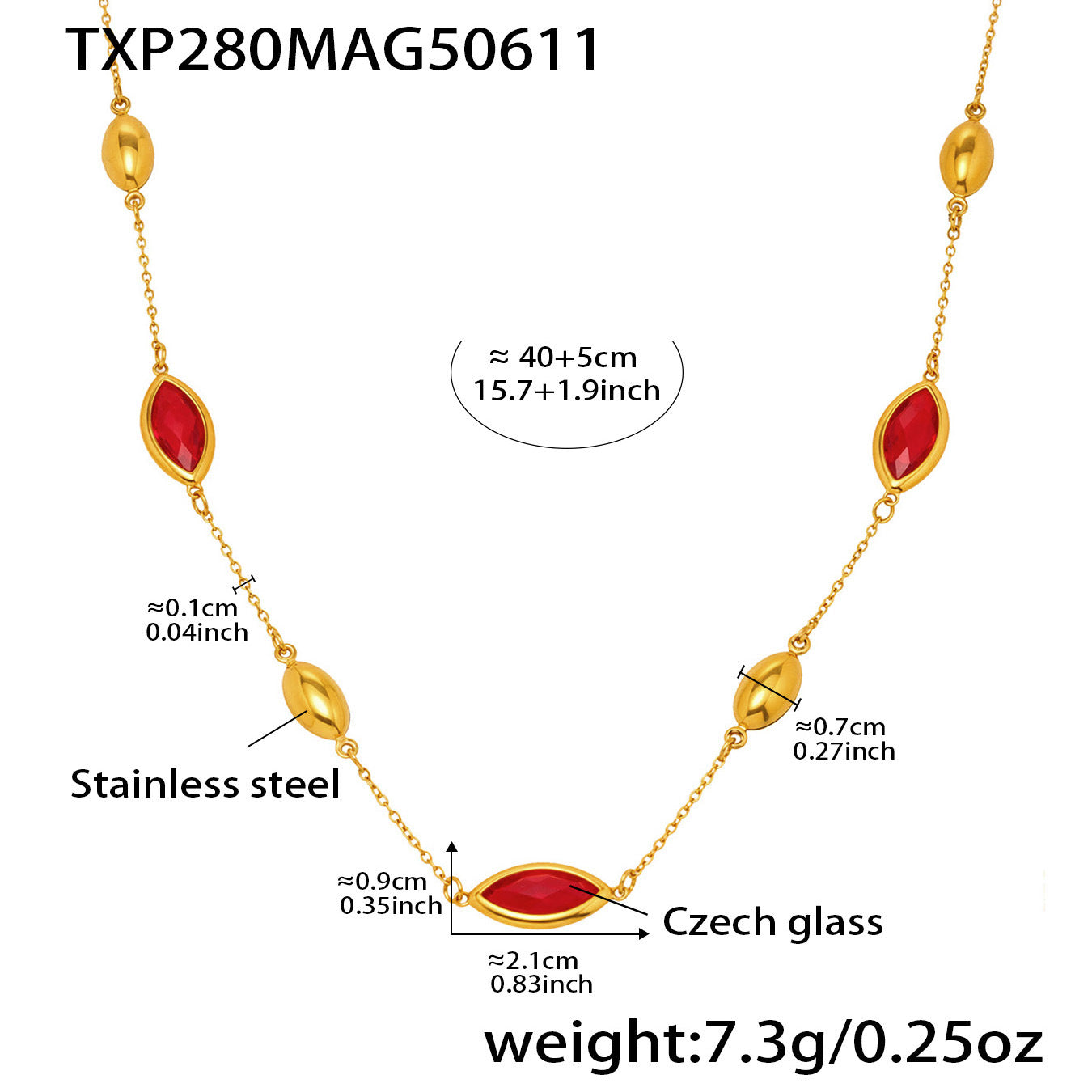 Collar con colgante de cristal dorado | Cuentas ovaladas en cadena de oro resistente al agua