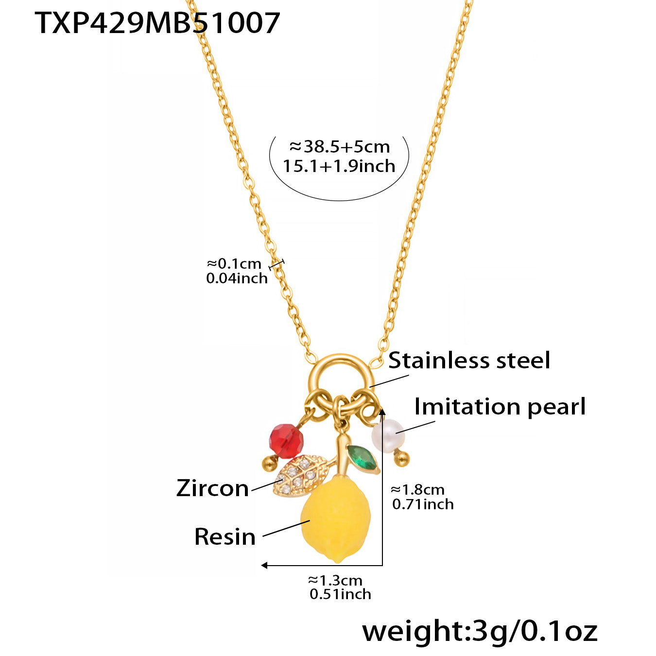 Lemon Charm Necklace Gold | Waterproof Stainless Steel Fruit Pendant Necklace