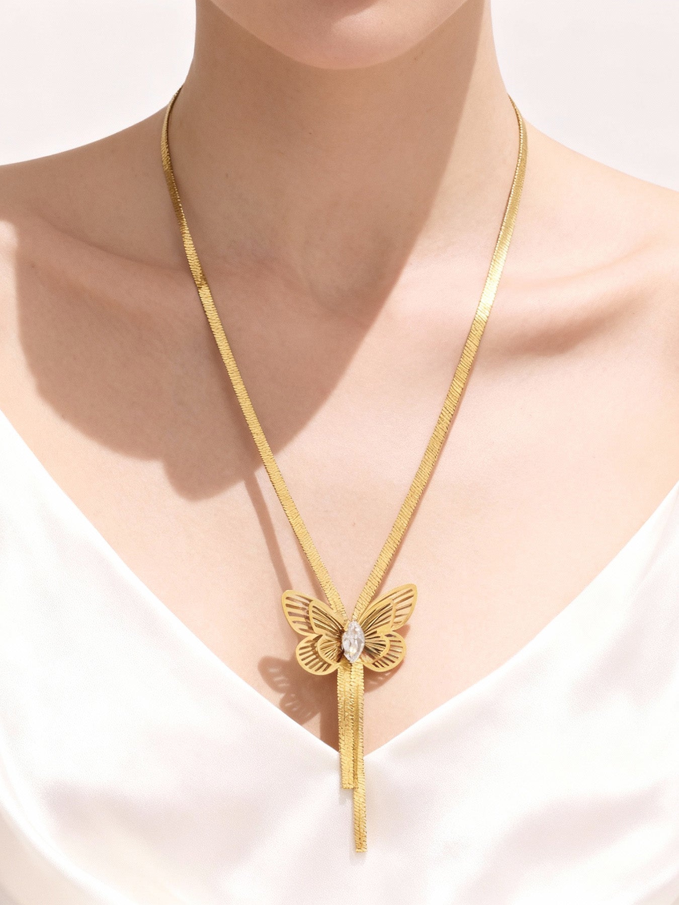 Zircon Butterfly Tassel Charm Necklaces