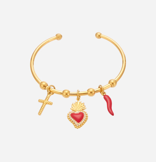 Pulsera de acero inoxidable con esmalte y corazón dorado