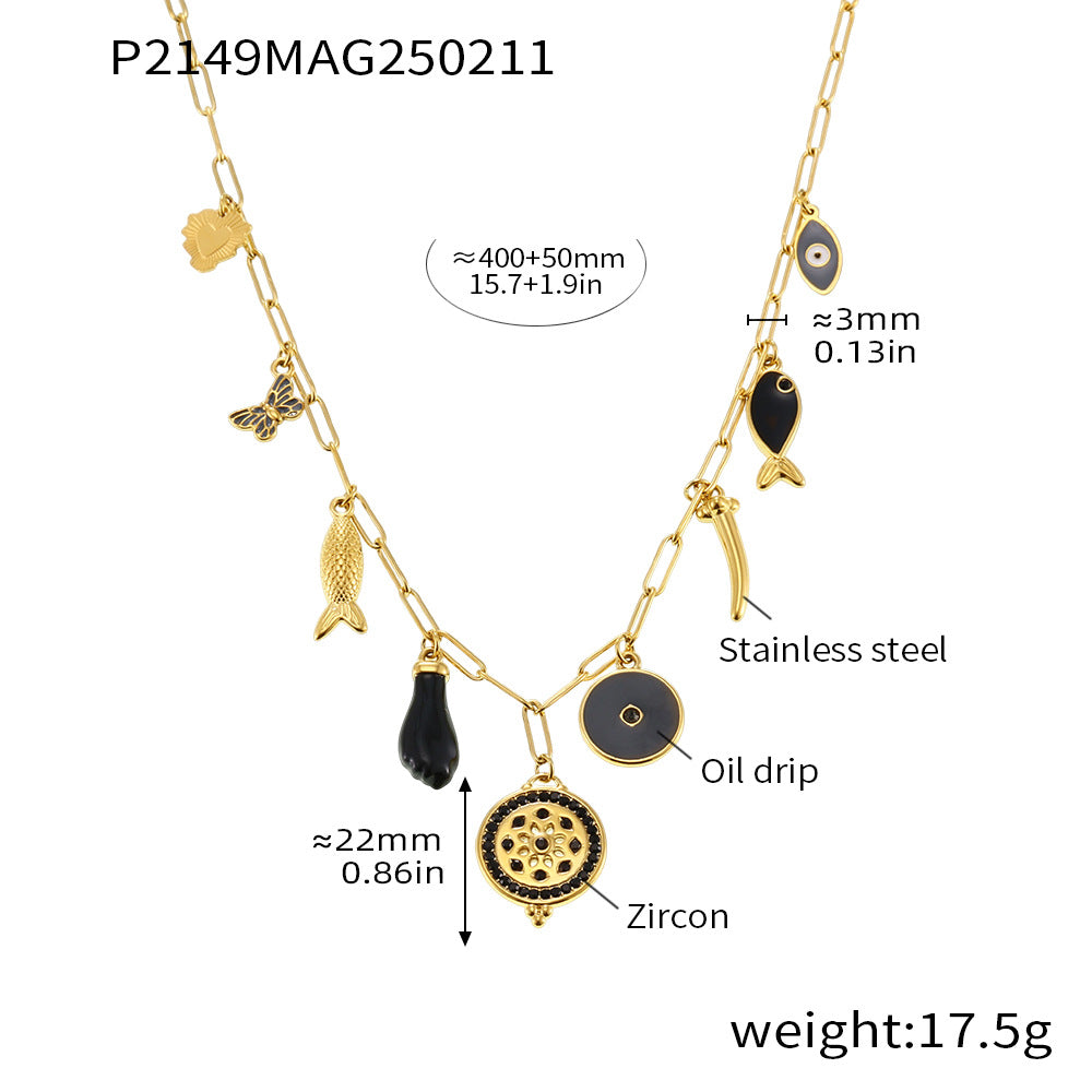 Collares con accesorios multicolor y cadena en forma de O con circonitas circulares