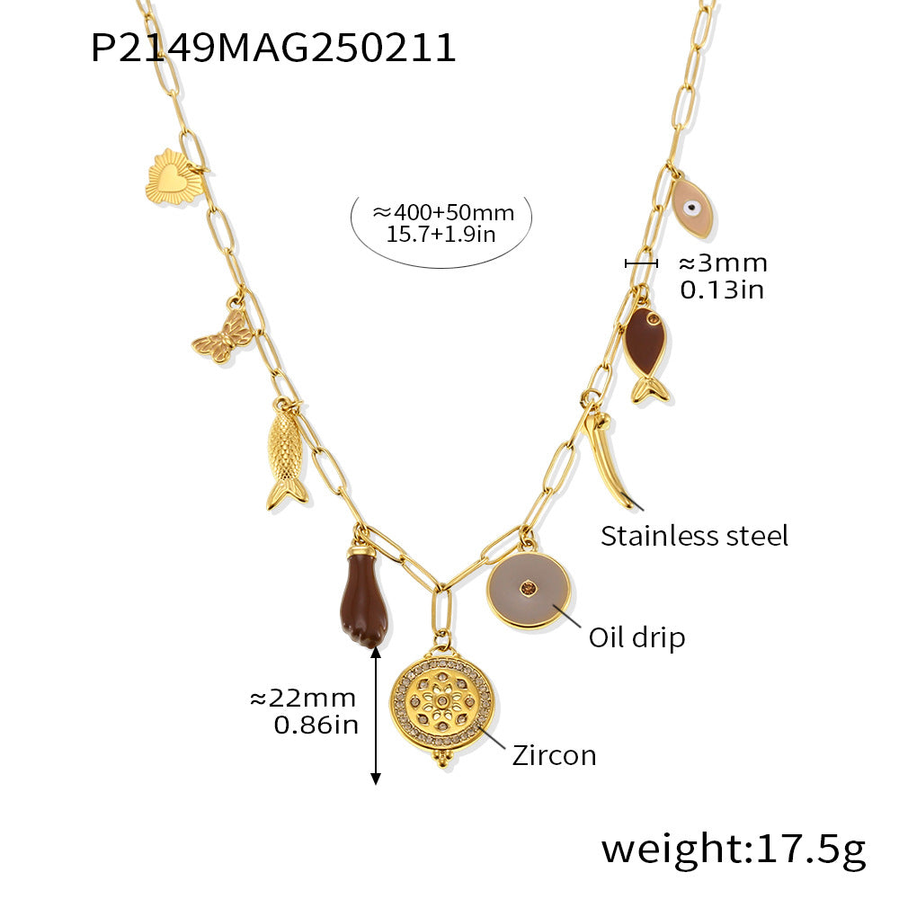Collares con accesorios multicolor y cadena en forma de O con circonitas circulares