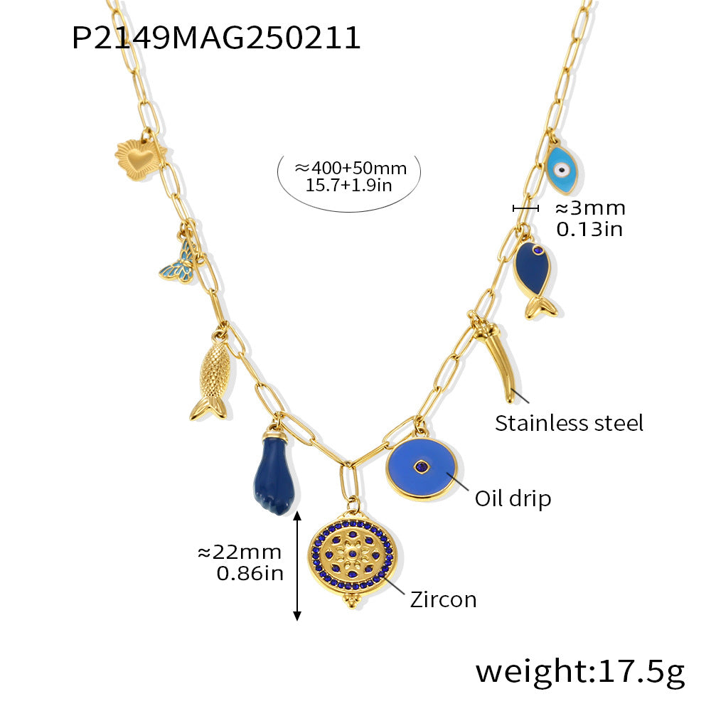 Collares con accesorios multicolor y cadena en forma de O con circonitas circulares