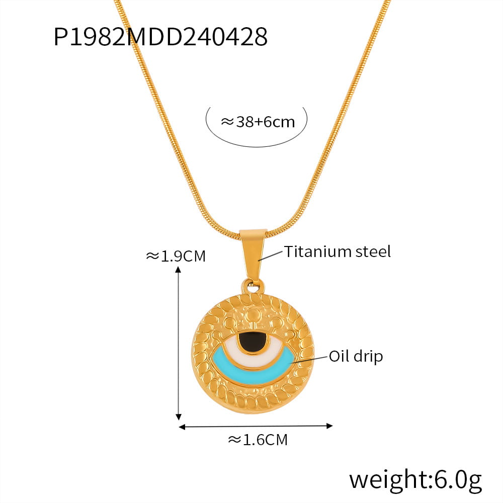 Deep Blue Evil Eye Tennis Necklace in gold – enamel charm closeup