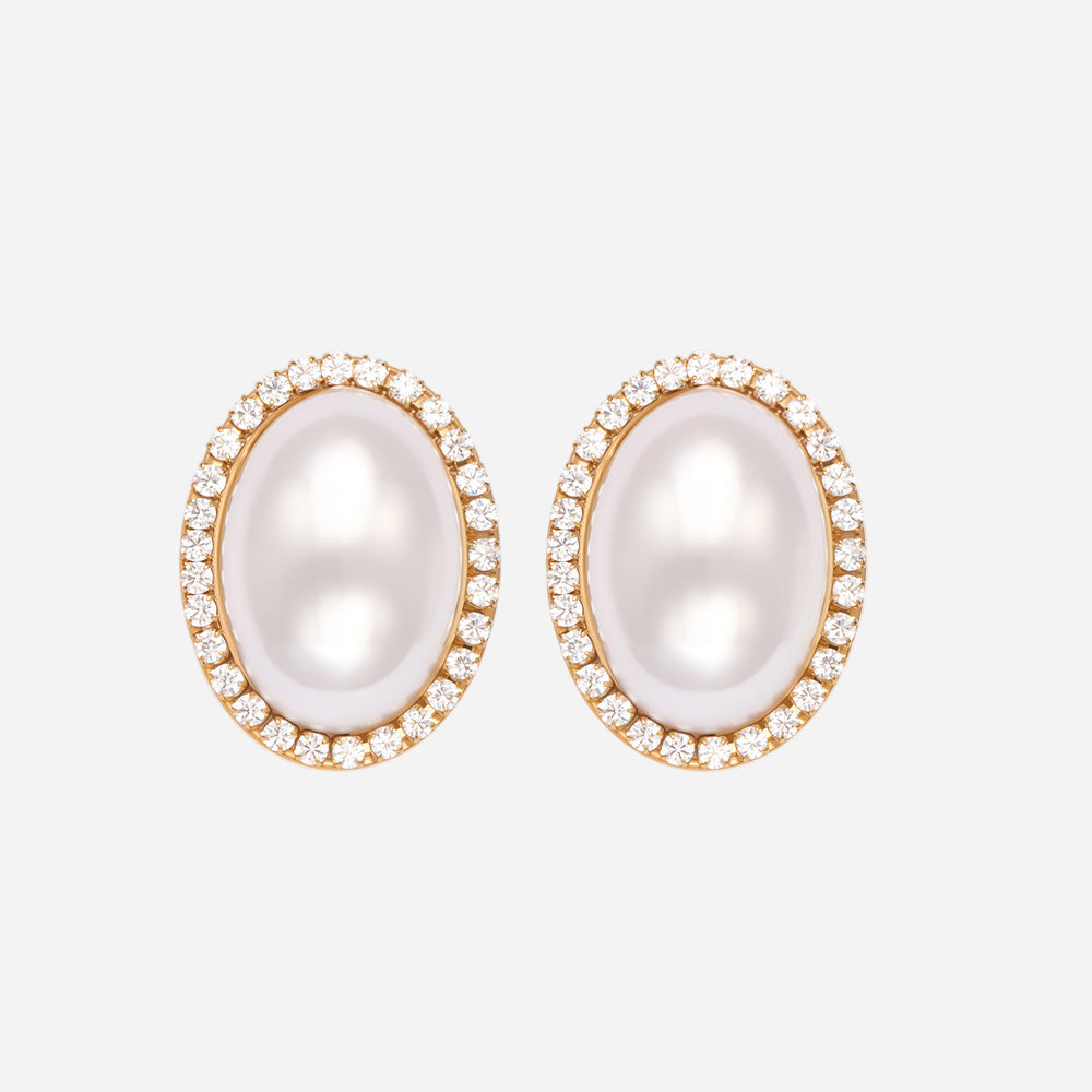 Luxury and Elegant Oval Mother Of Pearl Earrings Set with Zircon