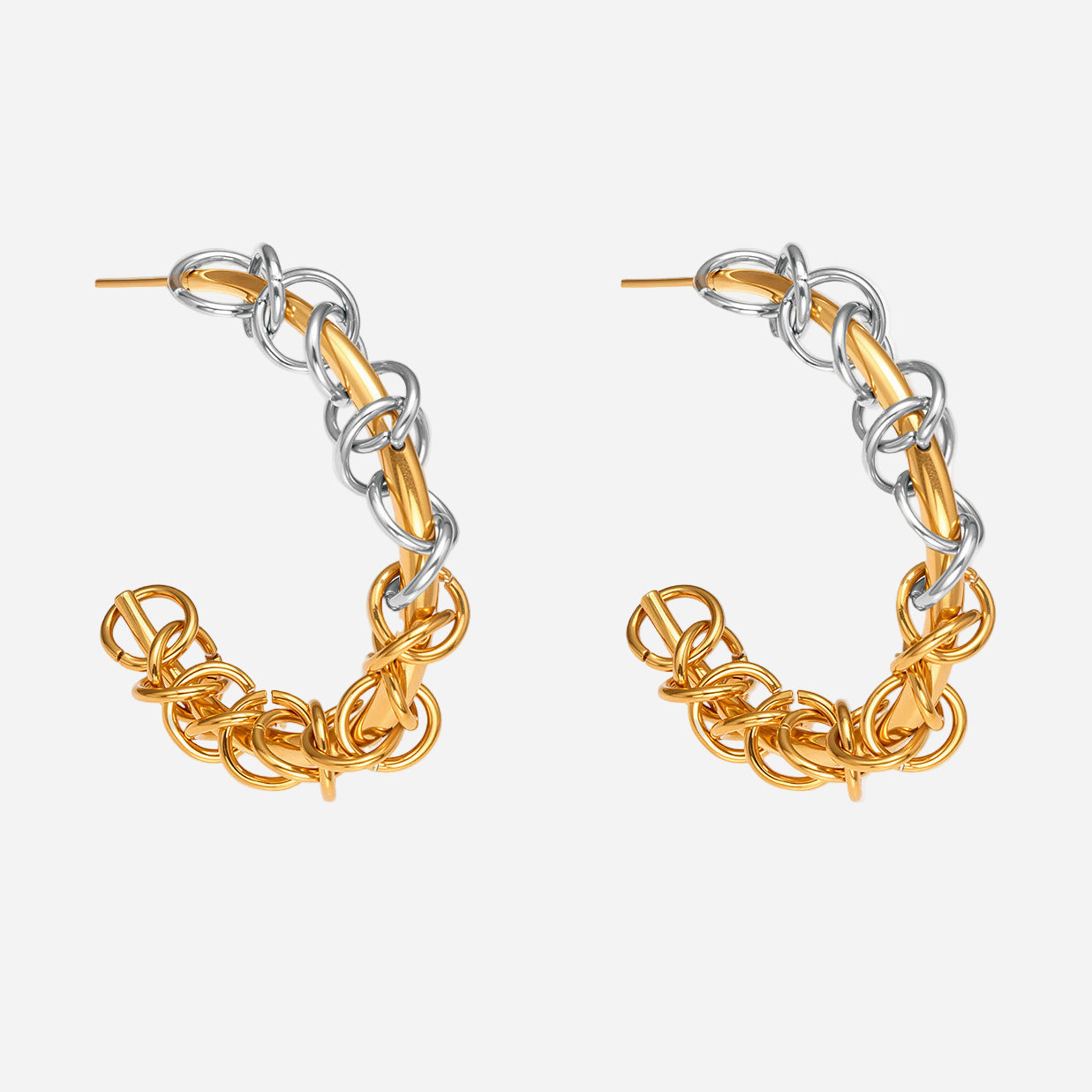 Heavy duty metal two tone C shaped stainless steel earrings