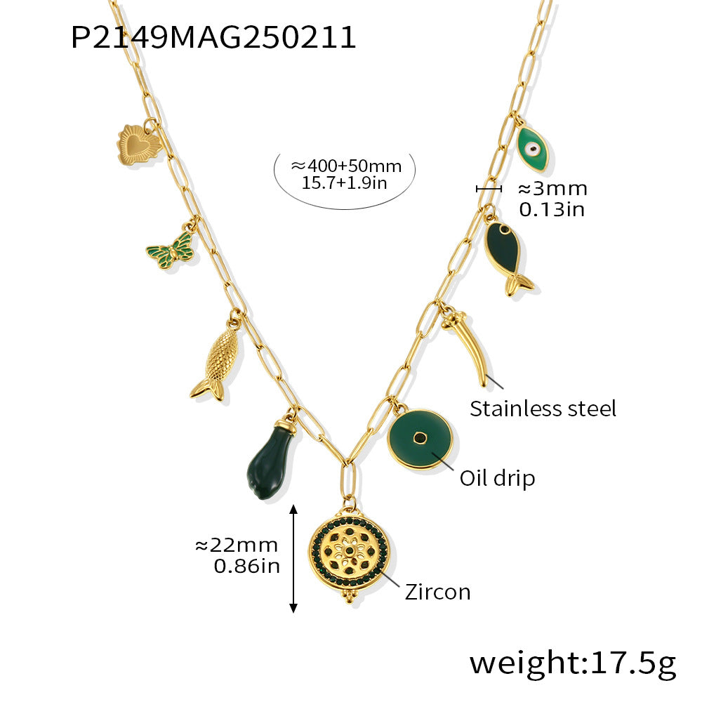 Collares con accesorios multicolor y cadena en forma de O con circonitas circulares