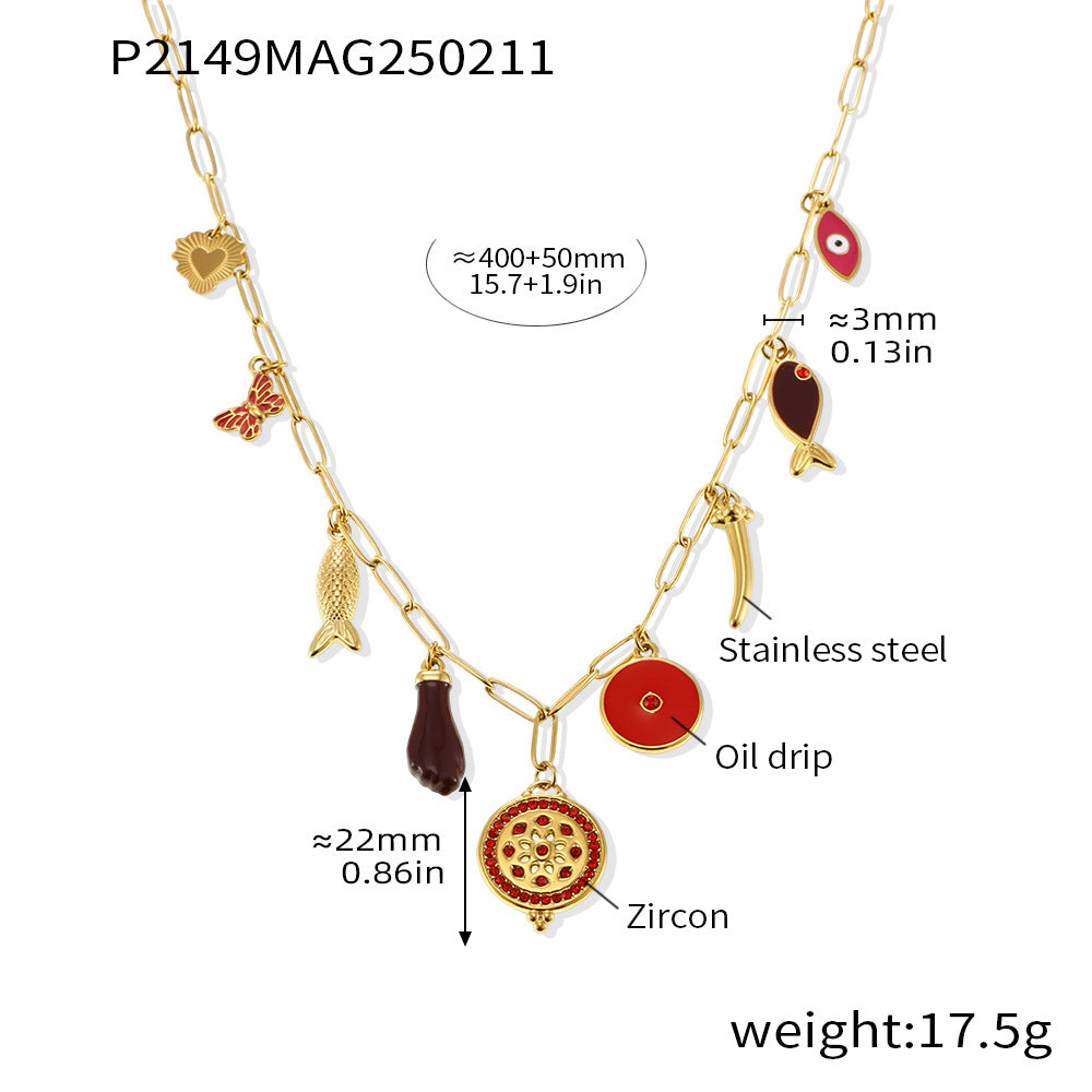 Collares con accesorios multicolor y cadena en forma de O con circonitas circulares