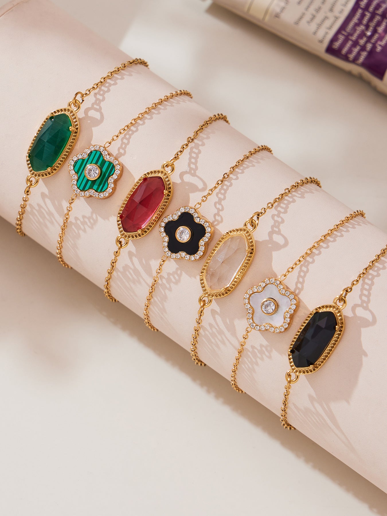 Sunset Flow Gemstone Bracelet | Waterproof Stainless Steel Jewelry (Sunset and Ocean)