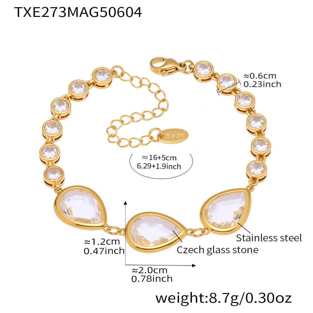 Sea Glass Teardrop Bracelet | Waterproof Stainless Steel
